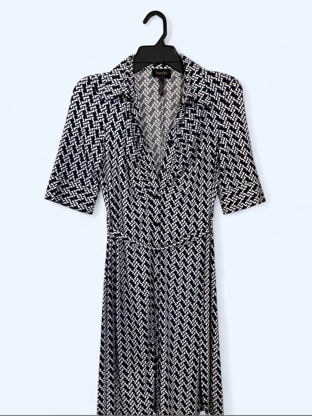 Laundry by Shelli Segal White Blue Geometric Print Work Dress Size 2 - Picture 1 of 7